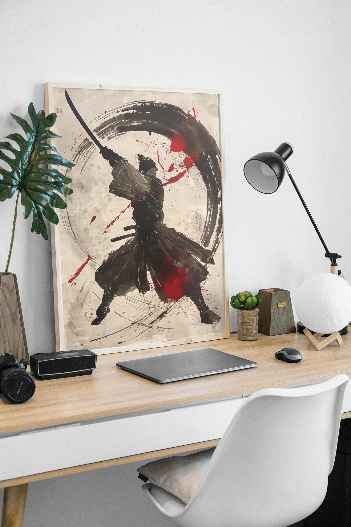 Samurai Warrior Sumi Ink Painting Print Japanese Sword Wall Decor - Image 2