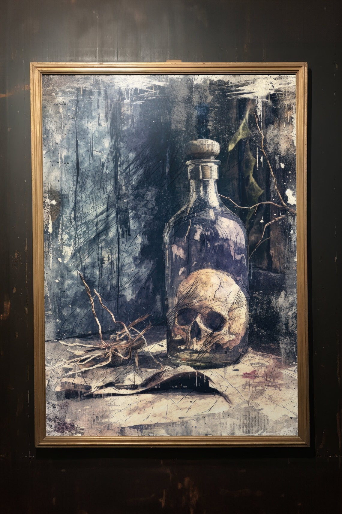 Skull In Potion Bottle Dark Magic Painting Witchcore Wall Decor Print - Image 3