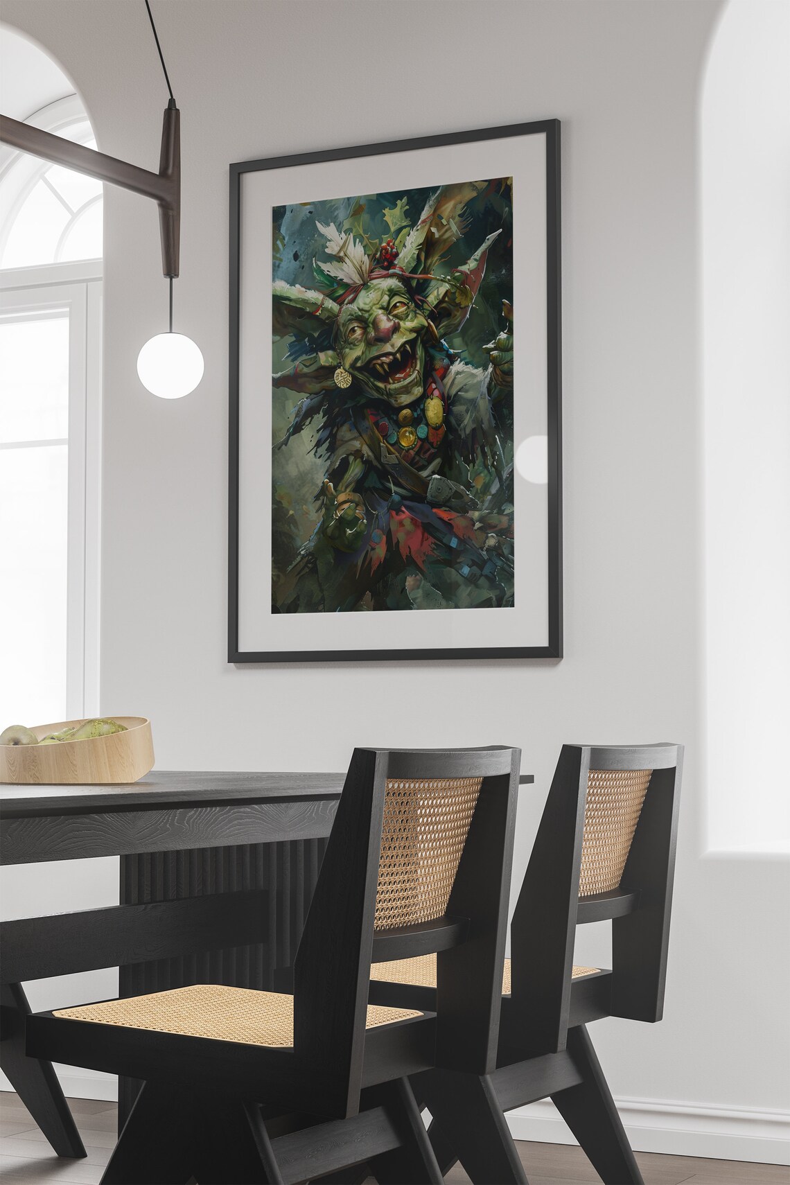 Green Goblin Feathered Headdress Forest Spirit Fantasy Art Poster - Image 3