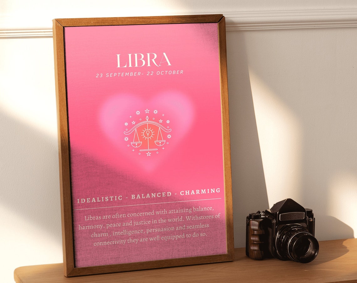 Libra Pink Zodiac Star Sign Astrology Birthday Gift Scales Wall Poster - Image 3