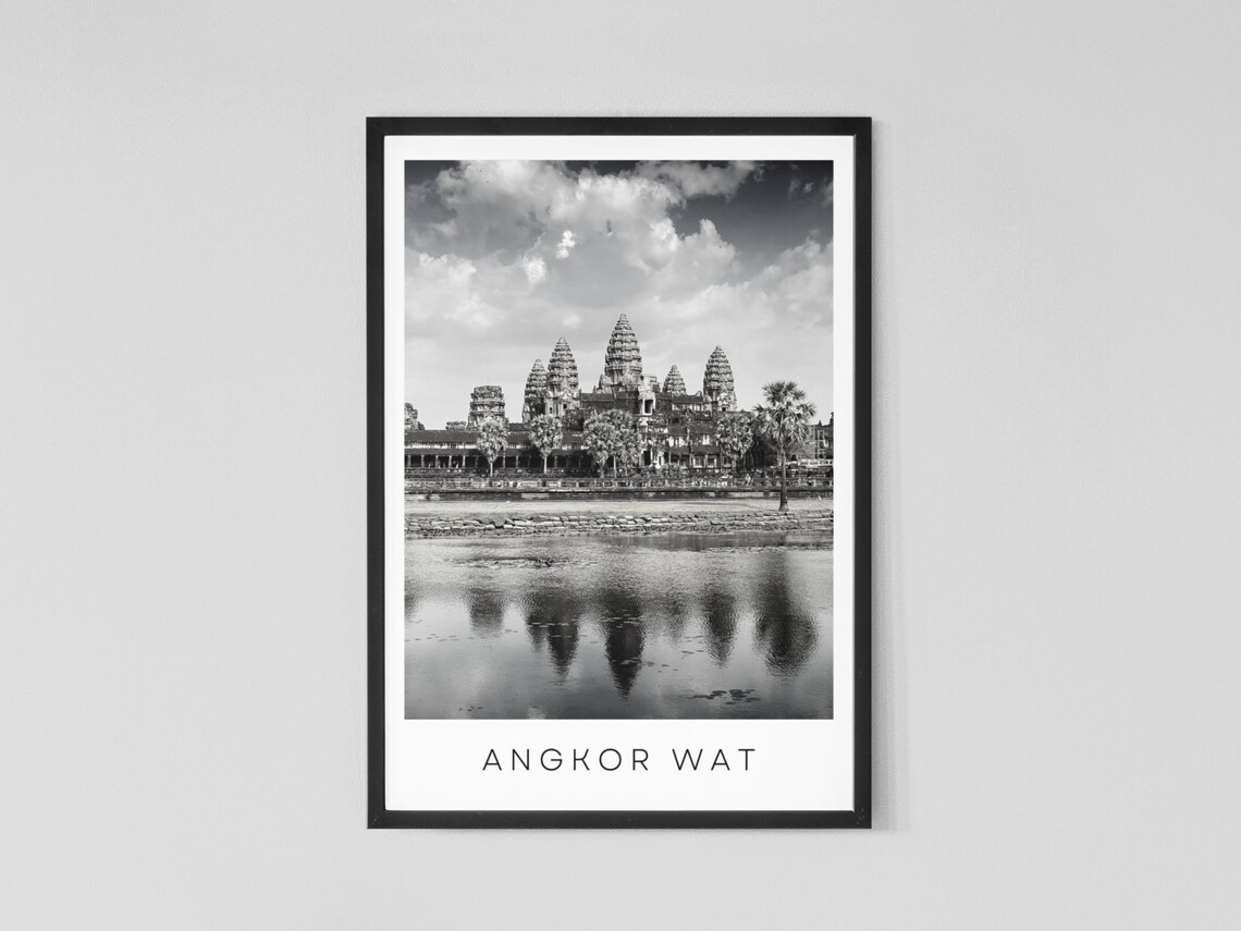 Angkor Wat Black And White Travel Poster, Cambodia