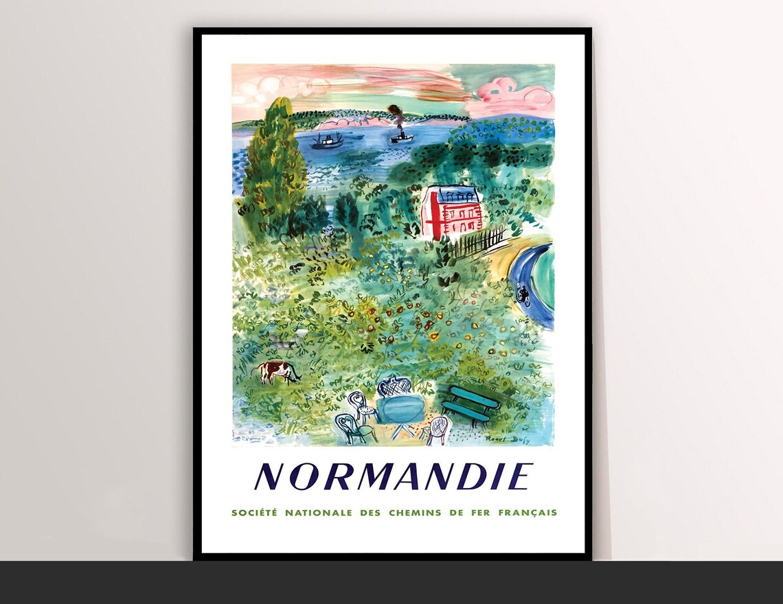 Normandie France Vintage Railway Travel Poster Impressionist Garden