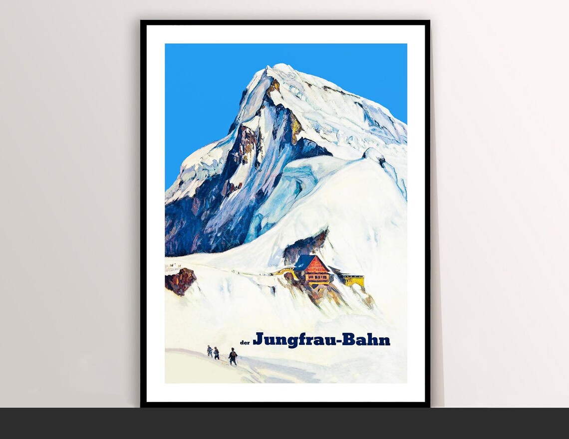 Jungfraubahn Jungfrau Mountain Railway Vintage Travel Poster Art