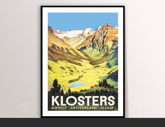 Klosters Grison Suisse Vintage Travel Poster Skiing Retro Buy 2 Get 1 Free