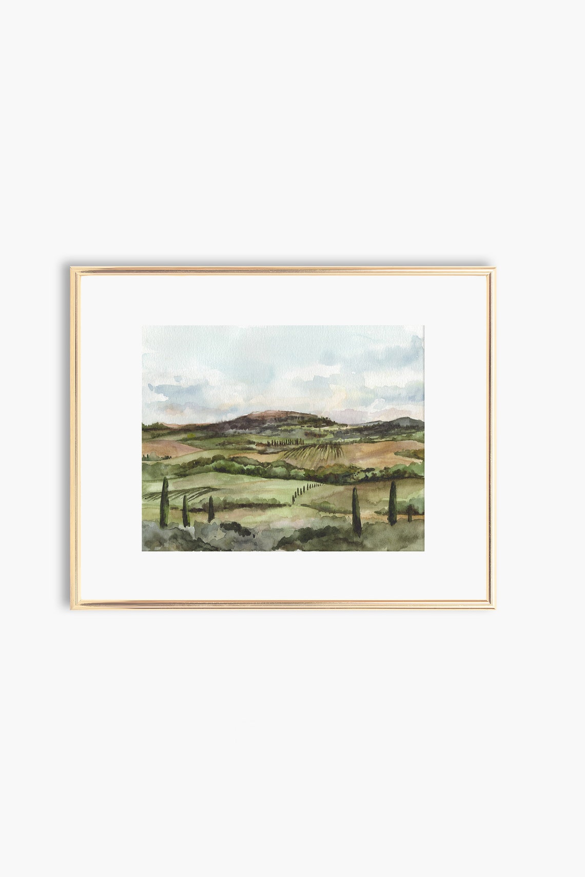 Tuscany Vineyard Watercolor Art Print, Italy Landscape