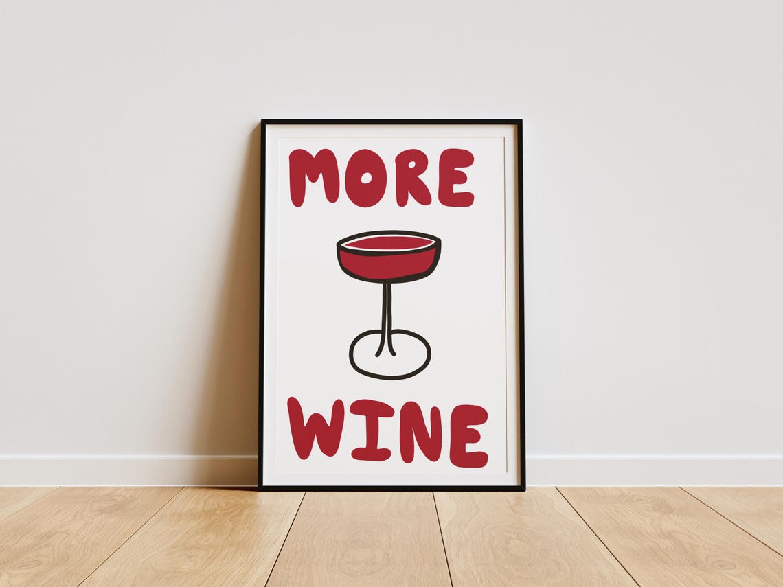 More Wine Bold Red Typography Poster With Wine Glass Kitchen Art - Image 3