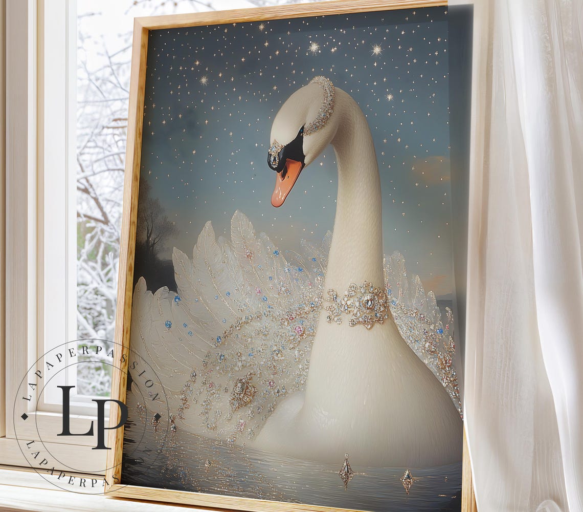 White Swan Wall Art Print Swan Nursery Art Elegant Swan Painting Poster Feminine Home Decor For Girls Bedroom Graceful Swan Art