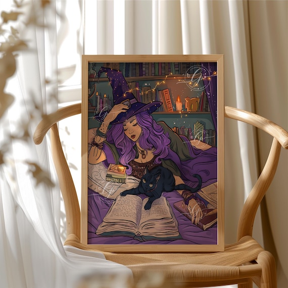 Modern Witch Halloween Poster, Colorful Witchy Decor