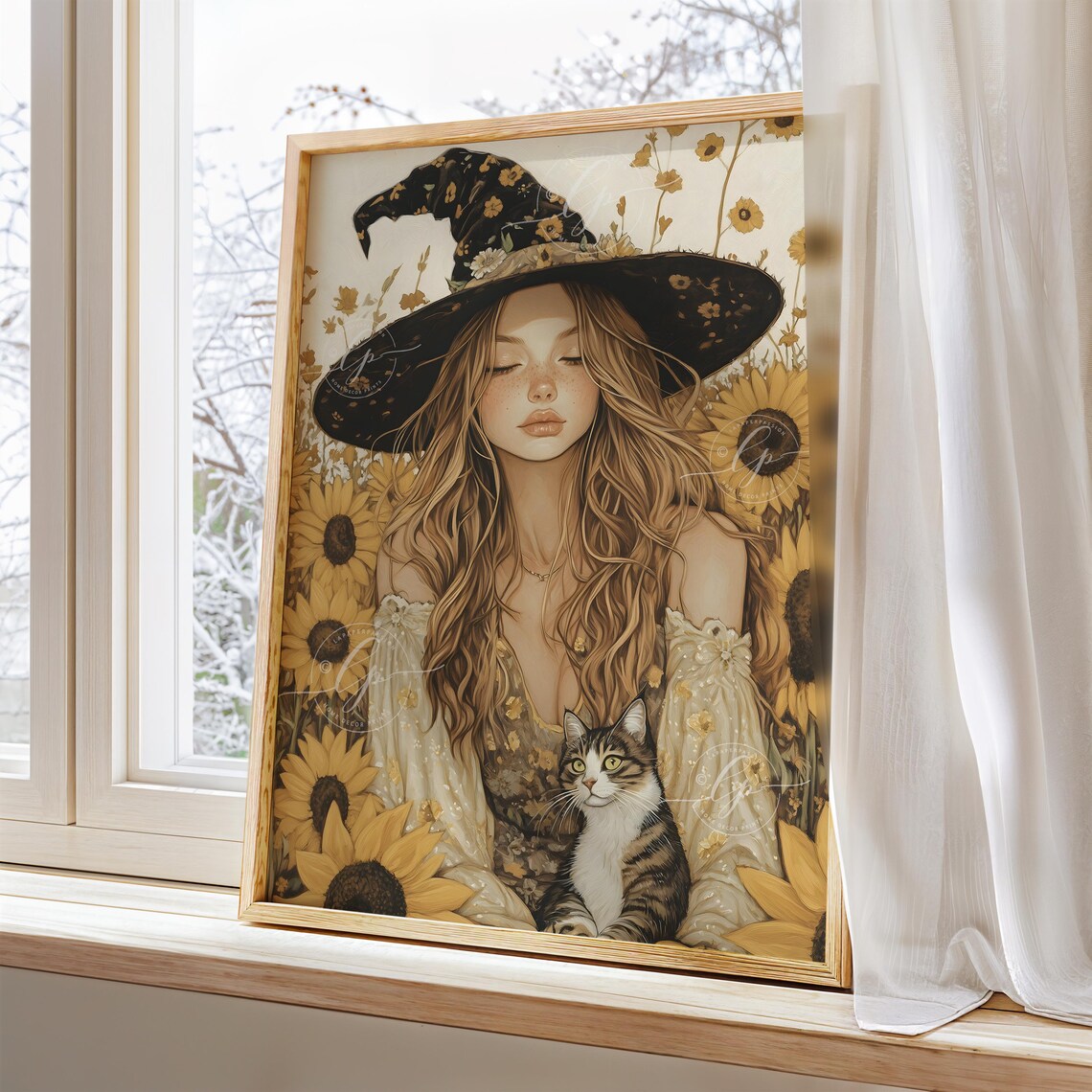 Sunflower Witch With Cat, Autumn Witch Decor - Image 5