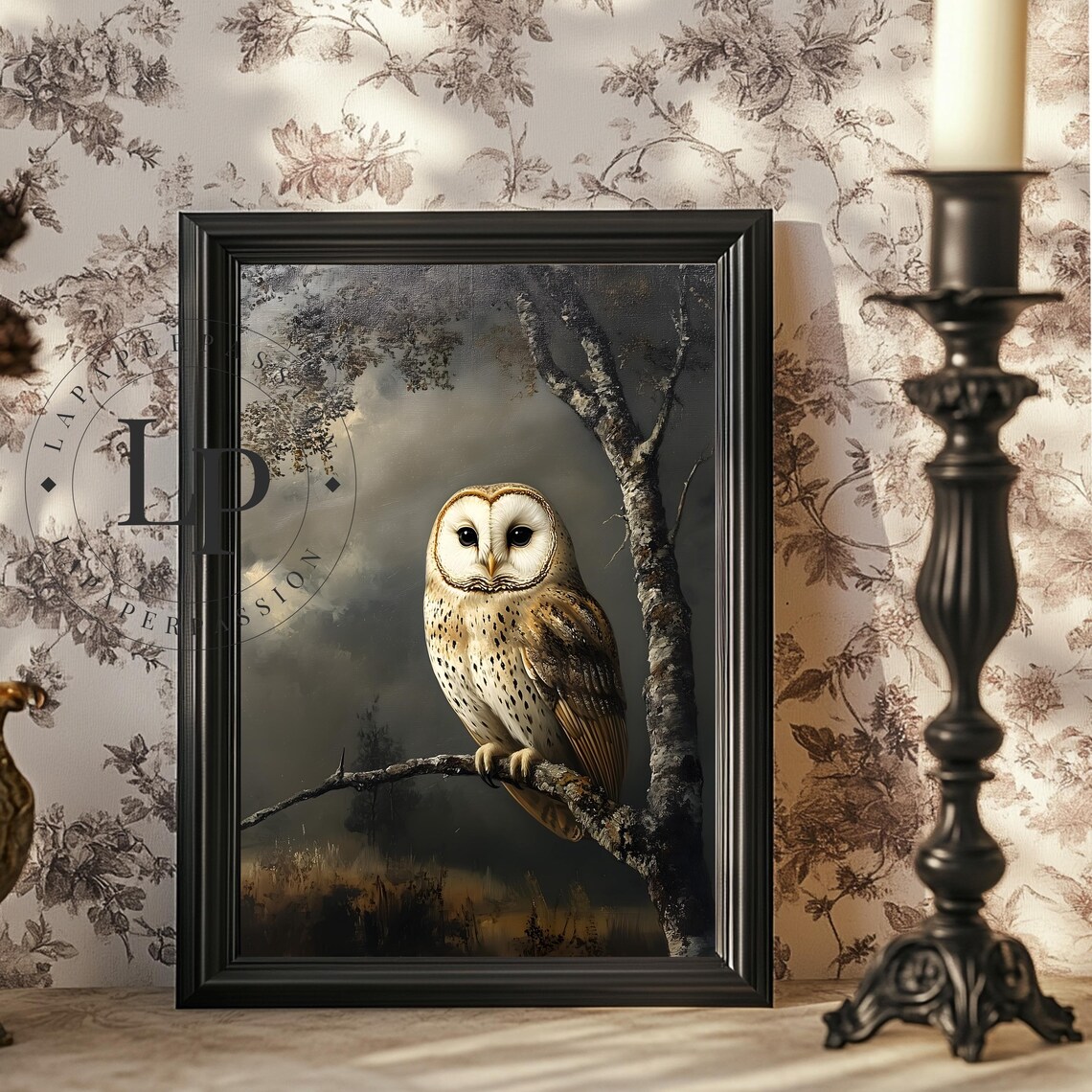 Vintage Owl Oil Painting, Antique Dark Academia - Image 2