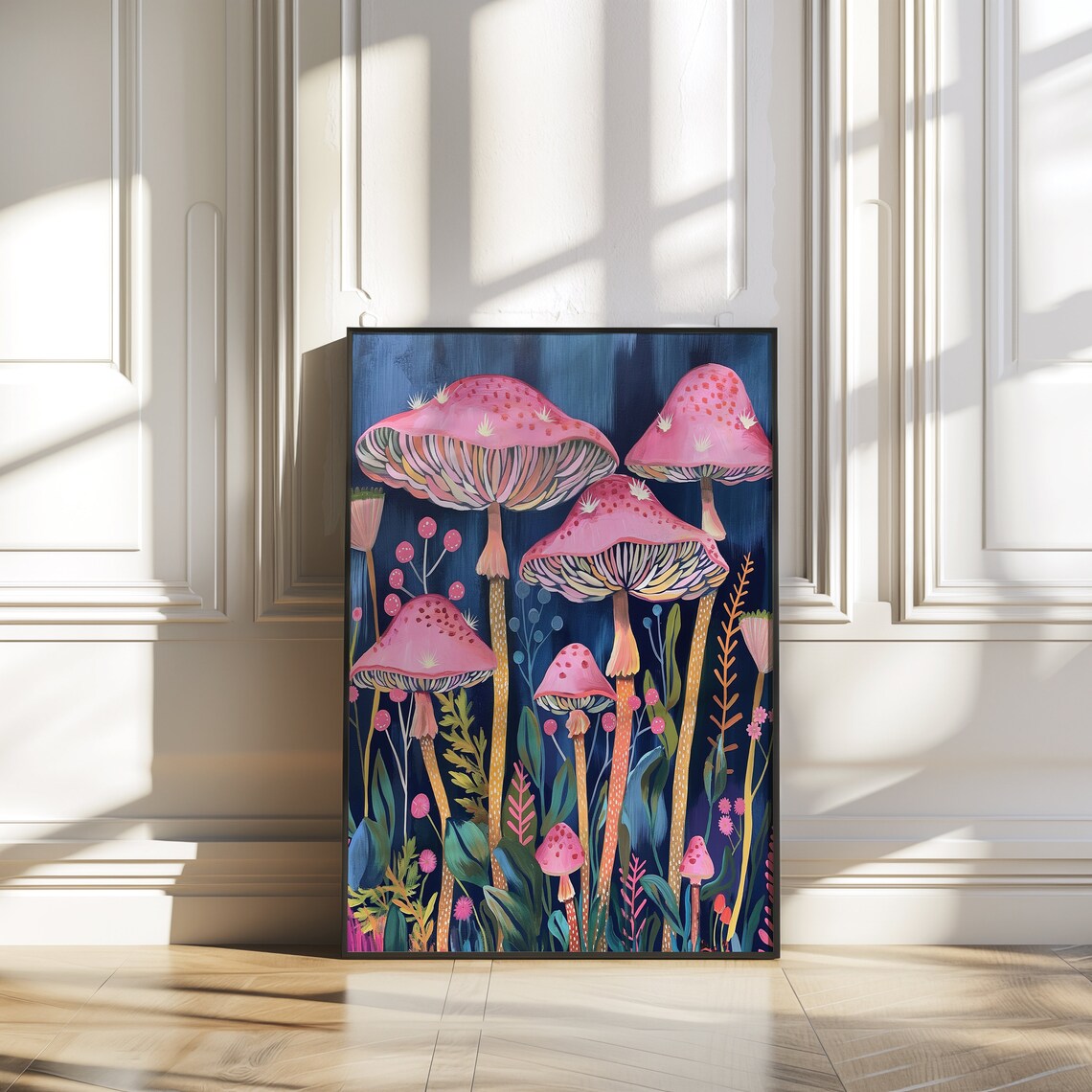 Pink Mushroom Poster, Cute Whimsical Floral Decor - Image 2