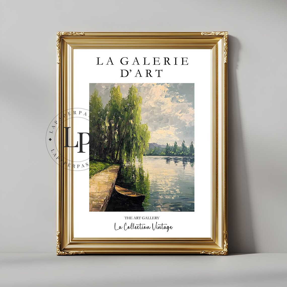 La Galerie D Art Vintage Exhibition River Willow Trees Canoe Poster