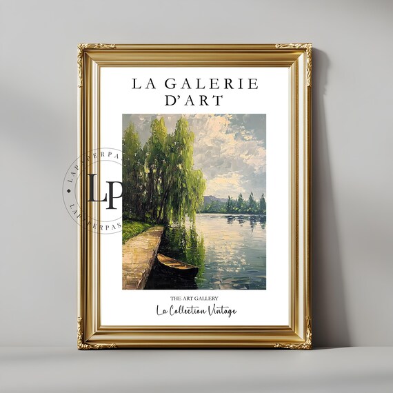 La Galerie D Art Vintage Exhibition River Willow Trees Canoe Poster