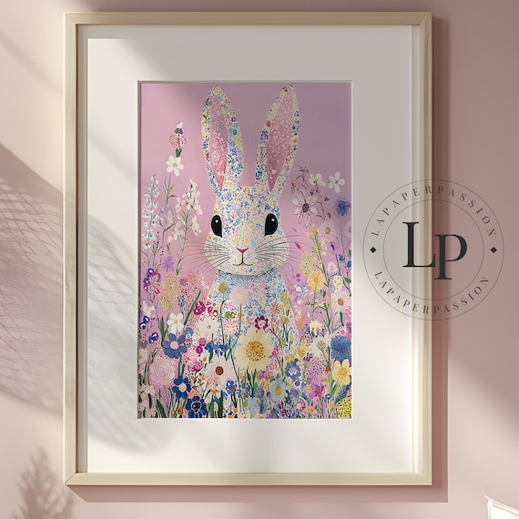 Floral Pattern Bunny Rabbit Wildflowers Pink Bloomcore Poster