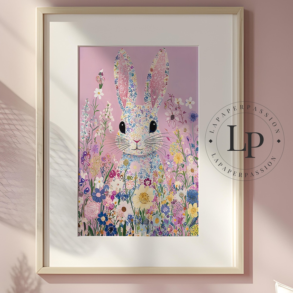 Floral Pattern Bunny Rabbit Wildflowers Pink Bloomcore Poster