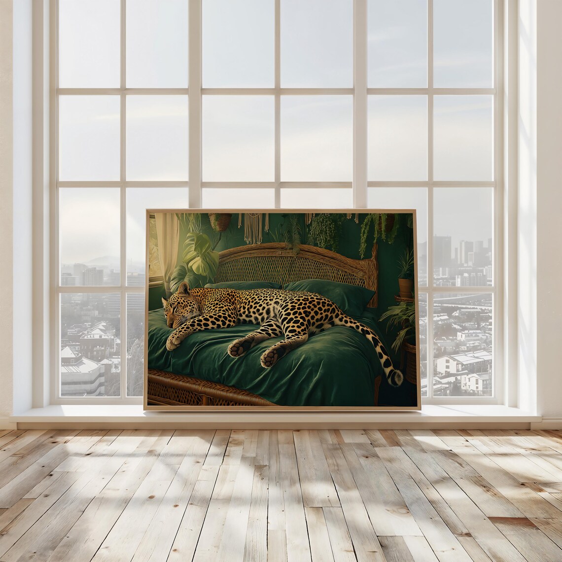 Leopard Art Print, Green Boho Bedroom Decor - Image 2