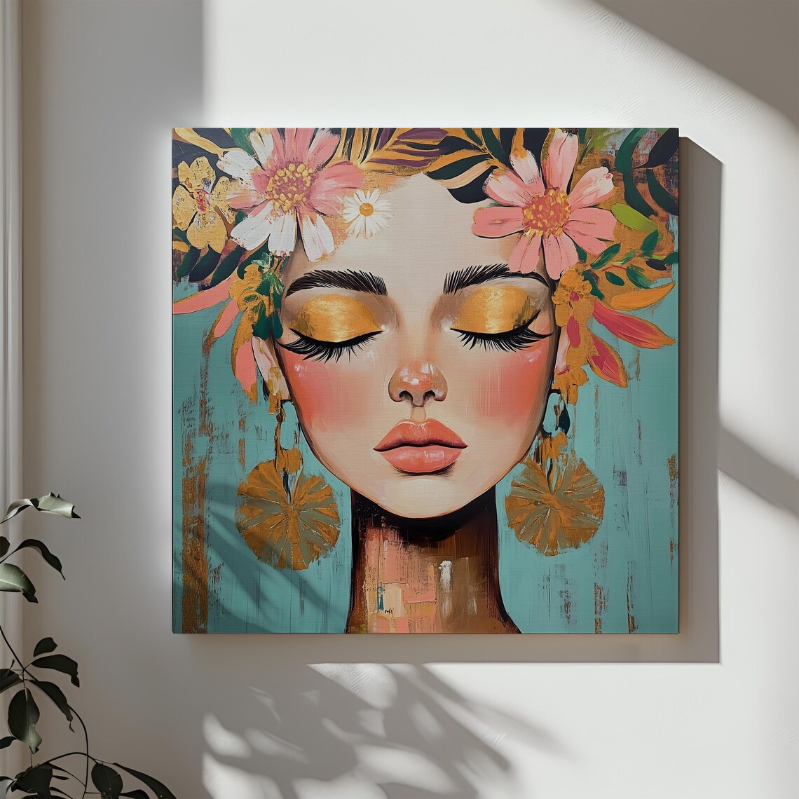 Floral Silhouette Woman Portrait, Maximalist Decor - Image 2
