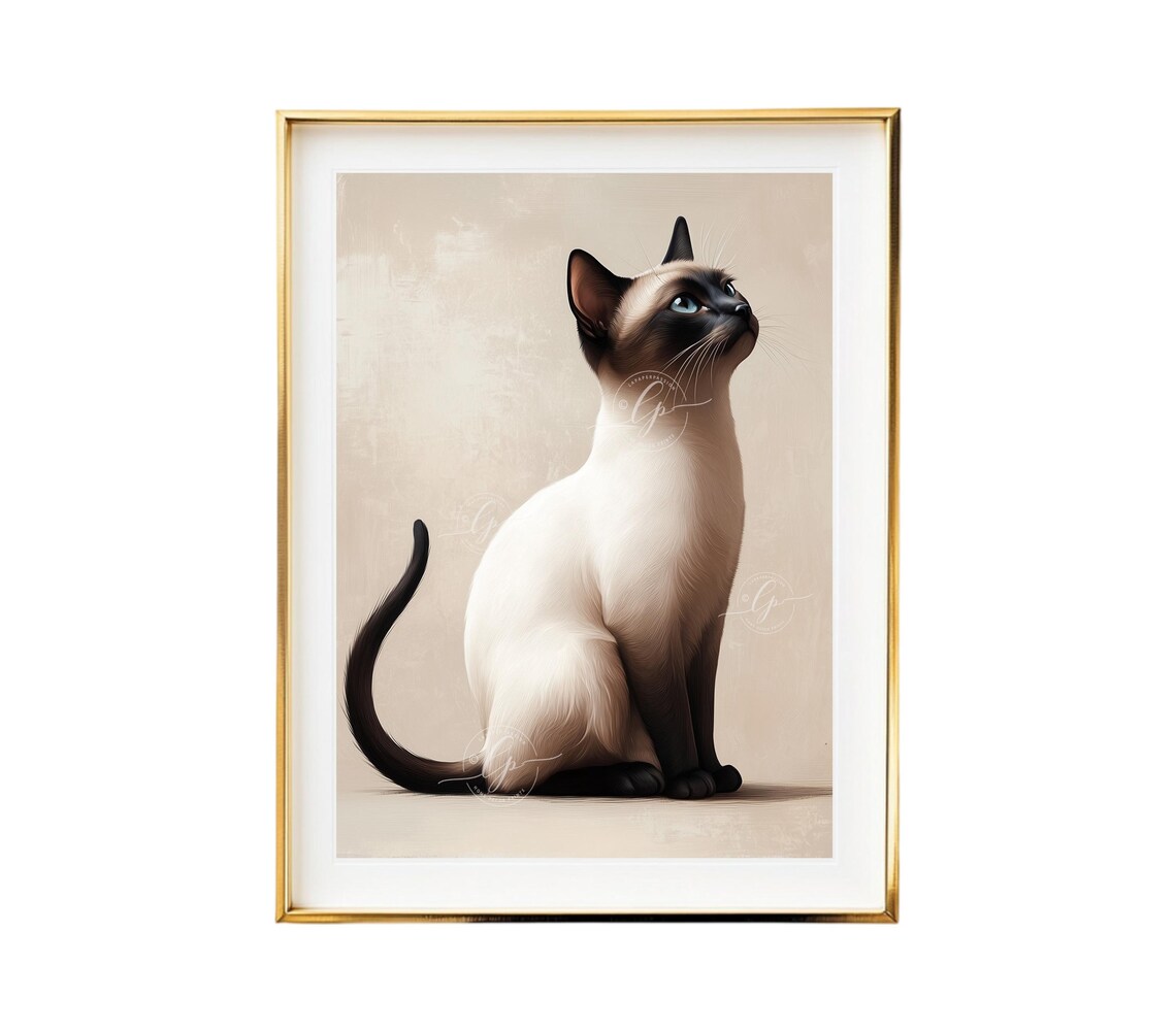Siamese Cat Gazing Upward Minimalist Cream Beige Elegant Cat Poster - Image 3