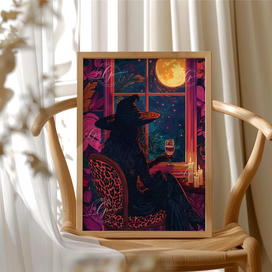 Witch In The Full Moon, Halloween Art Print