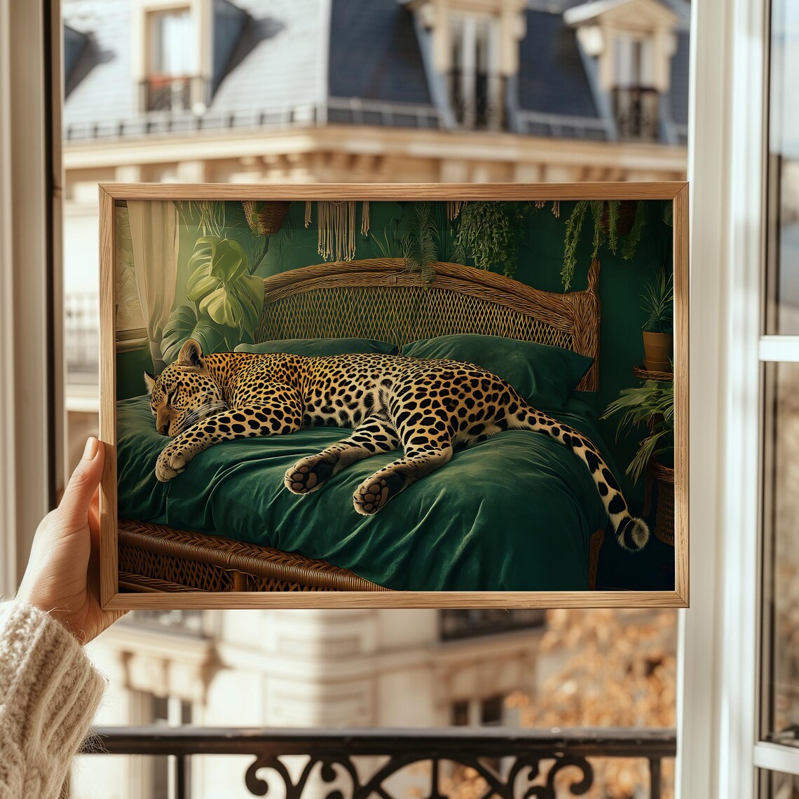 Leopard Art Print, Green Boho Bedroom Decor - Image 5