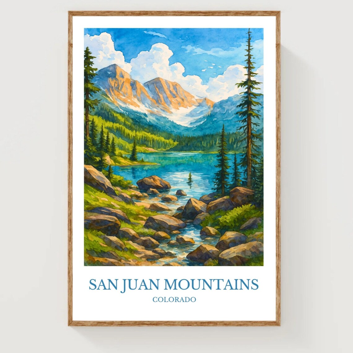 San Juan Mountains Colorado Watercolor Travel Poster Alpine Decor