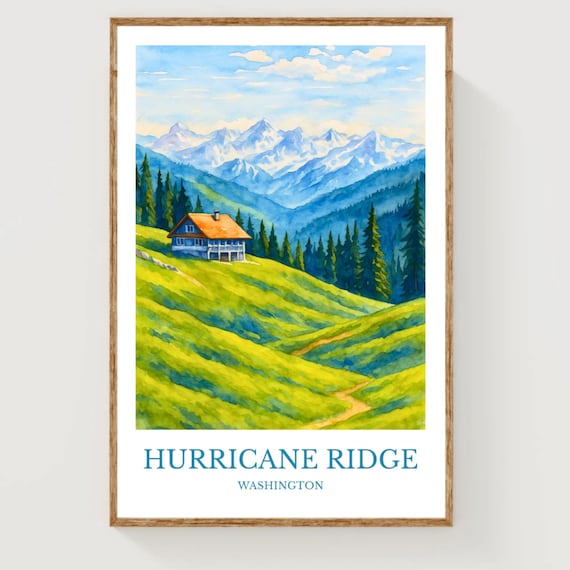 Hurricane Ridge Washington Watercolor Travel Poster Mountain
