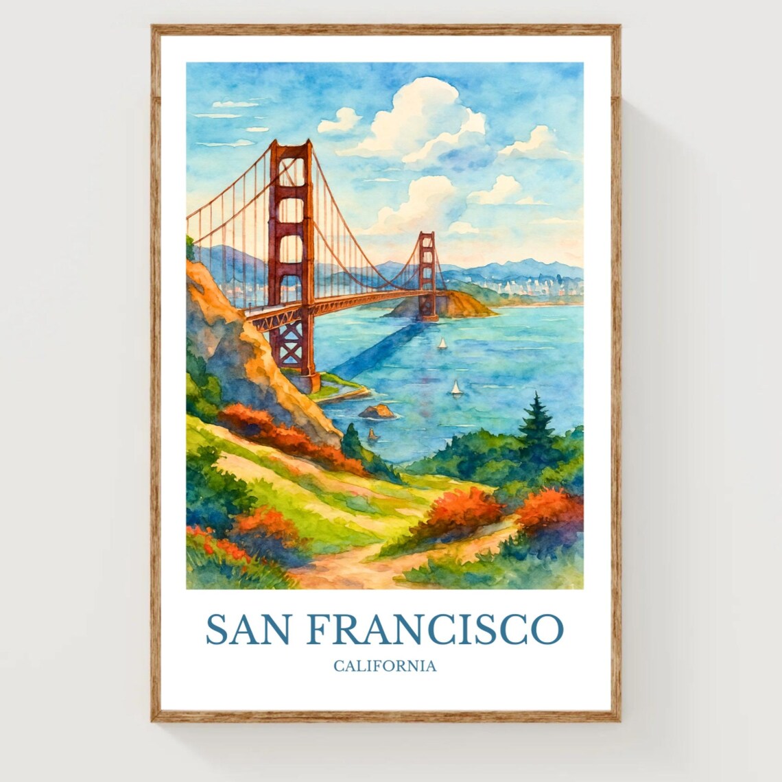 San Francisco California Golden Gate Bridge Watercolor Poster
