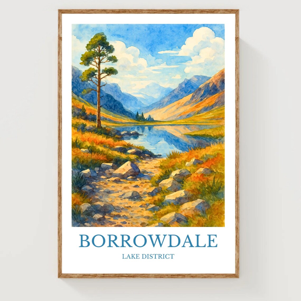 Borrowdale Lake District Valley Autumn Watercolor Travel Poster