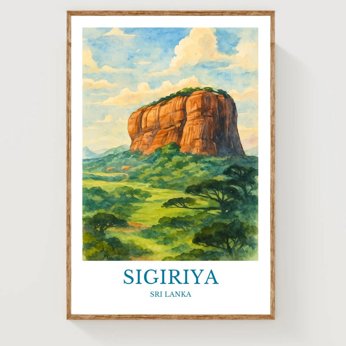Sigiriya Sri Lanka Rock Fortress Jungle Watercolor Travel Poster