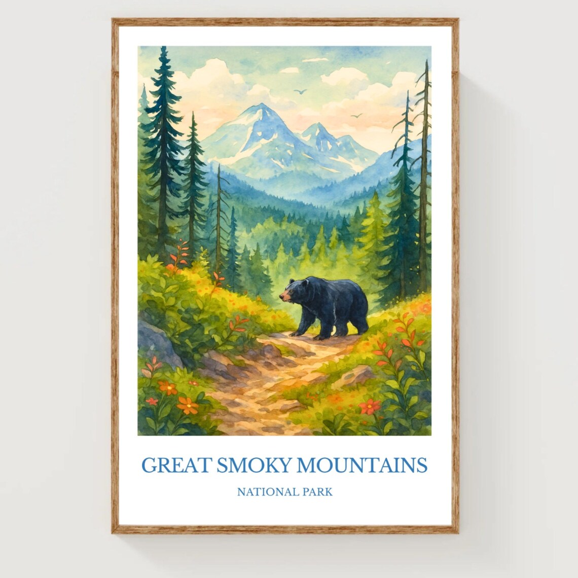Great Smoky Mountains National Park Black Bear Watercolor Nature Poster