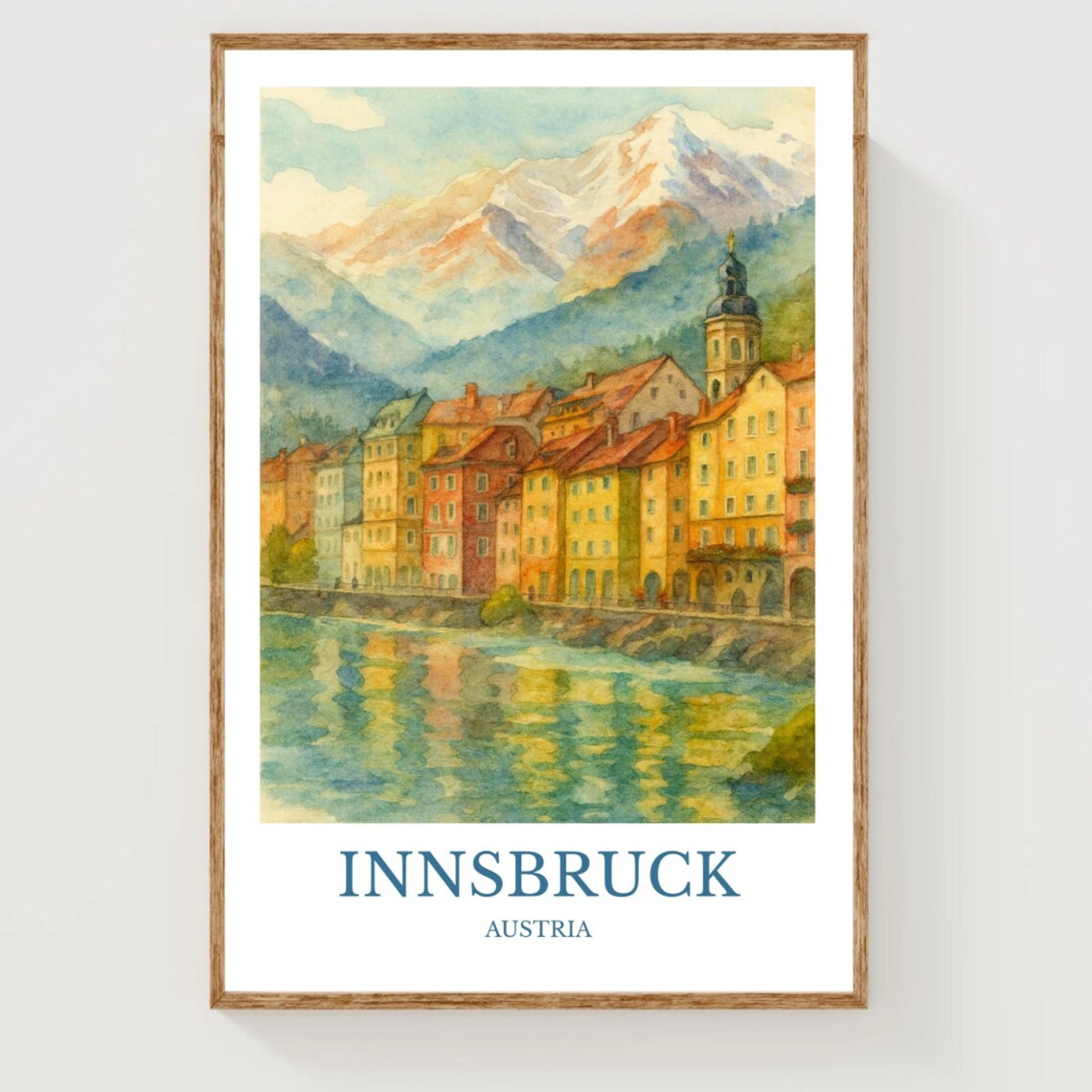 Innsbruck Austria Watercolor Riverside Alpine Old Town Poster