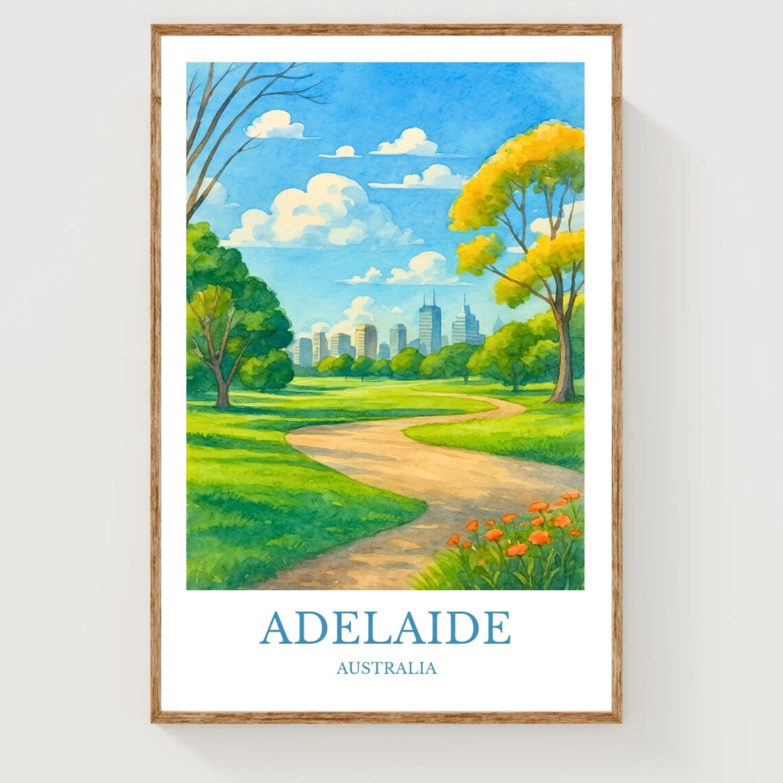 Adelaide Australia Green Park City Skyline Watercolor Poster