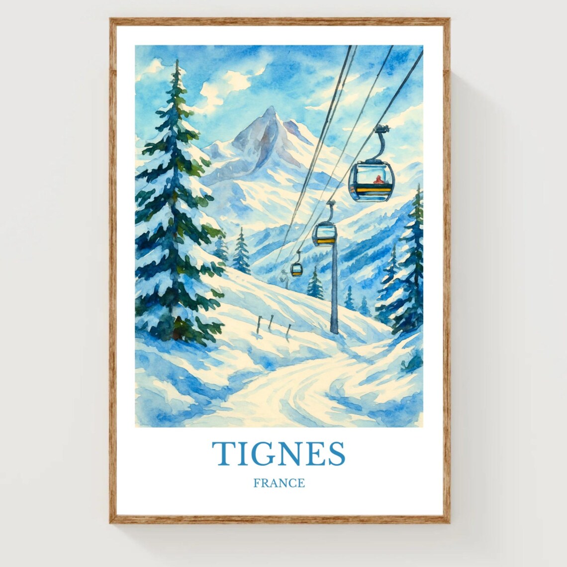 Tignes France Ski Resort Gondola Snowy Mountain Travel Poster