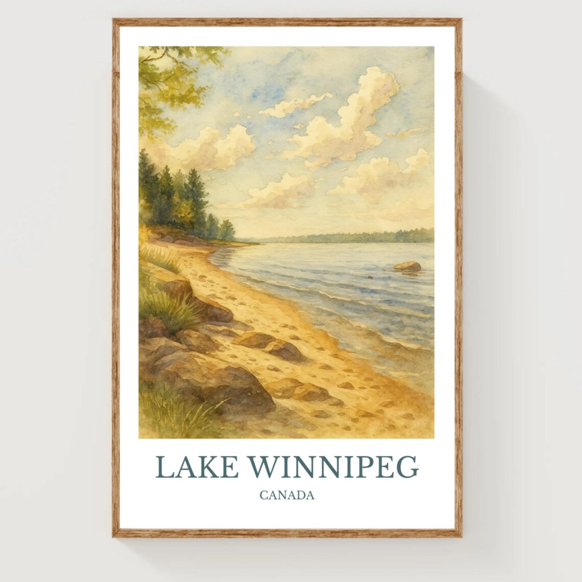 Lake Winnipeg Canada Sandy Shoreline in Soft Watercolor Poster