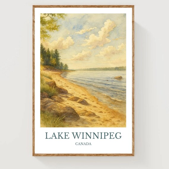 Lake Winnipeg Canada Sandy Shoreline in Soft Watercolor Poster