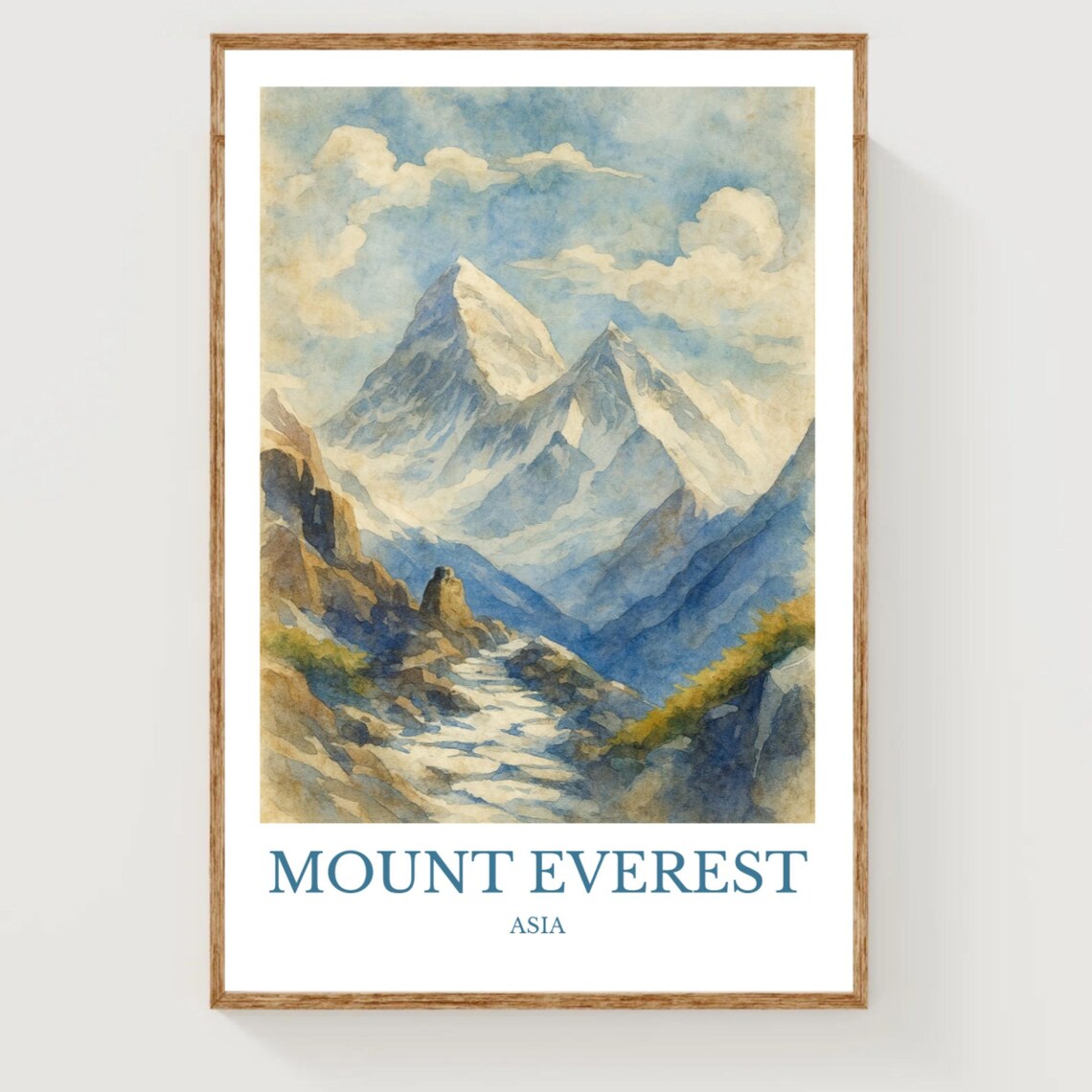 Mount Everest Asia Himalayan Snow Peaks Watercolor Travel Poster