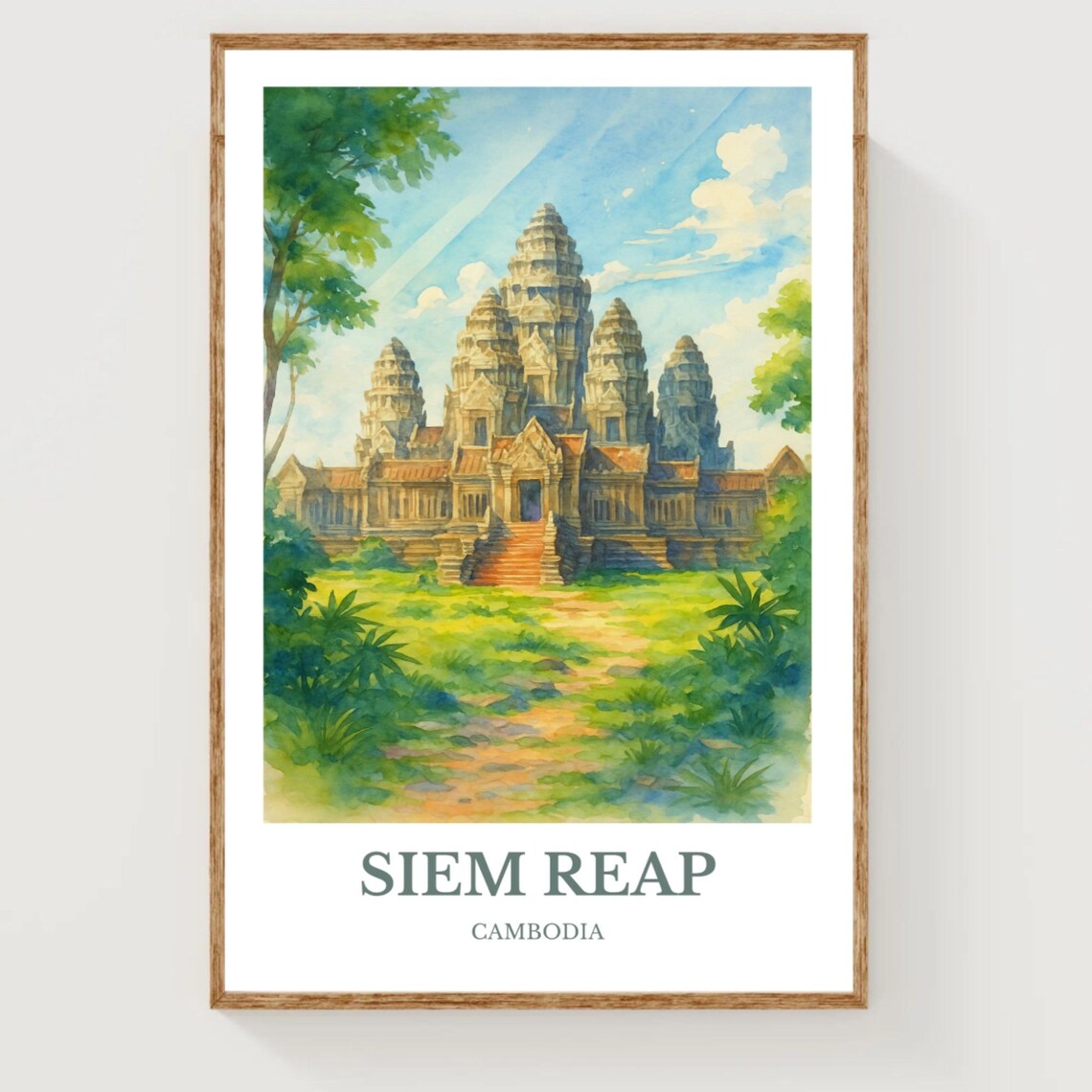 Siem Reap Cambodia Angkor Wat Temple Watercolor Travel Poster