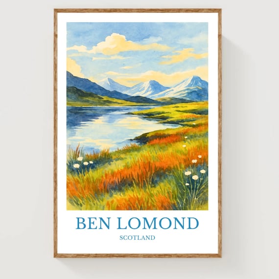 Ben Lomond Scotland Lake Mountains Watercolor Landscape Poster