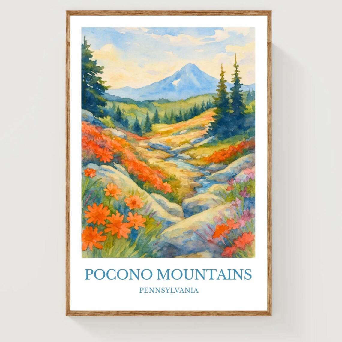 Pocono Mountains Pennsylvania Wildflower Watercolor Travel Poster