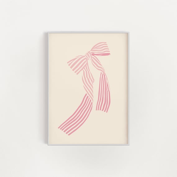 Pink Striped Hair Bow Coquette Balletcore Aesthetic Vintage Poster