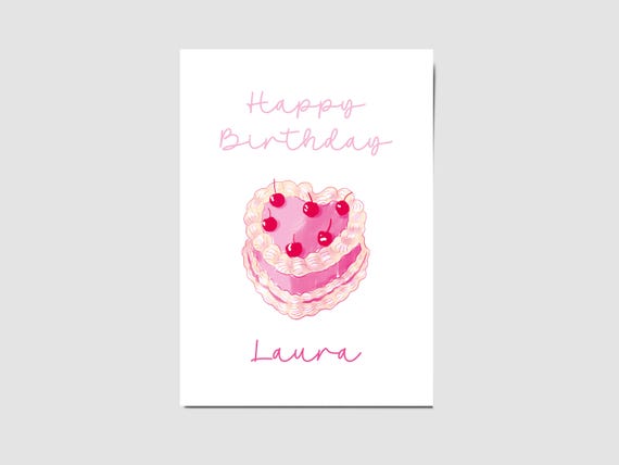 Personalized Birthday Card With Custom Name Vintage Cake Happy Birthday Card Custom Greeting Card Din A6 Envelope Included