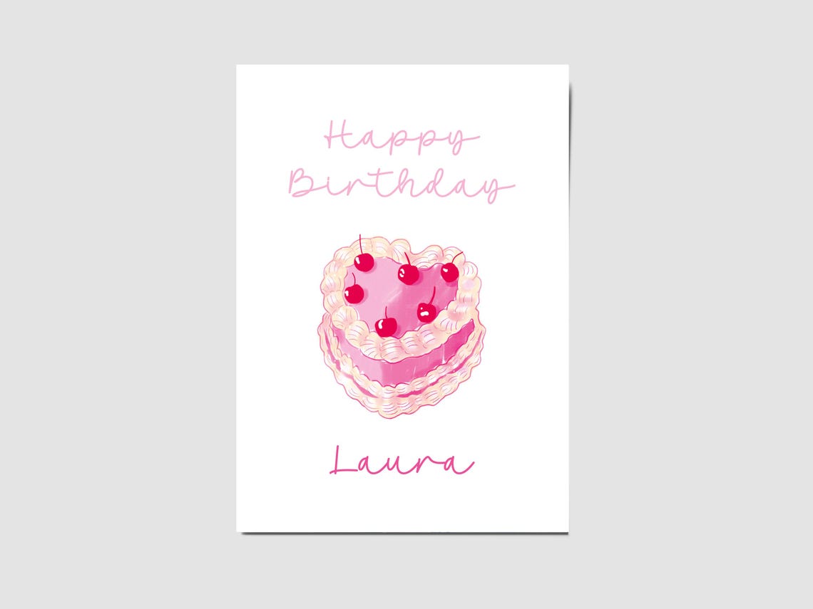 Personalized Happy Birthday Laura Cake Greeting Card Art Print