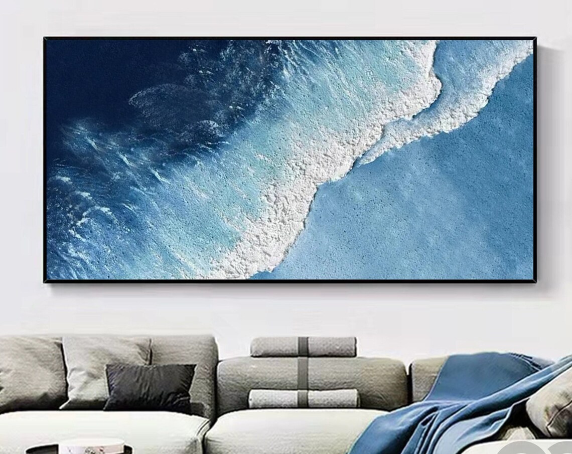 Blue Abstract Ocean Landscape, Coastal Wall Art Print