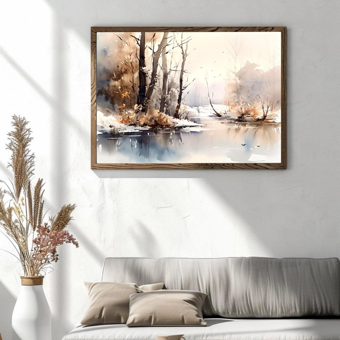 Winter Forest Lake Mountain Landscape Watercolor Art Print Home Decor Gift - Image 5