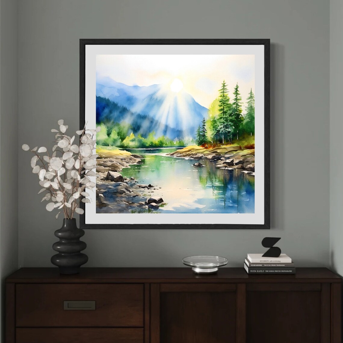 Mountain River In The Sun Watercolor Art Print - Image 5
