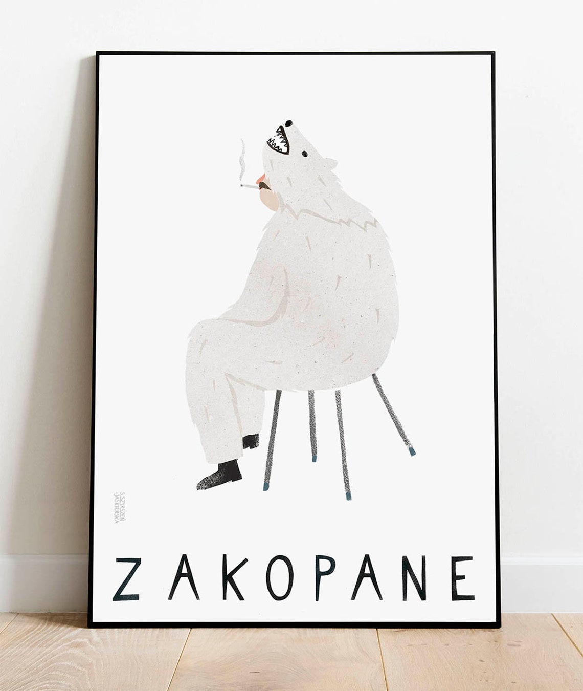 Zakopane Smoking Polar Bear Funny Folk Illustration Art Poster - Image 2