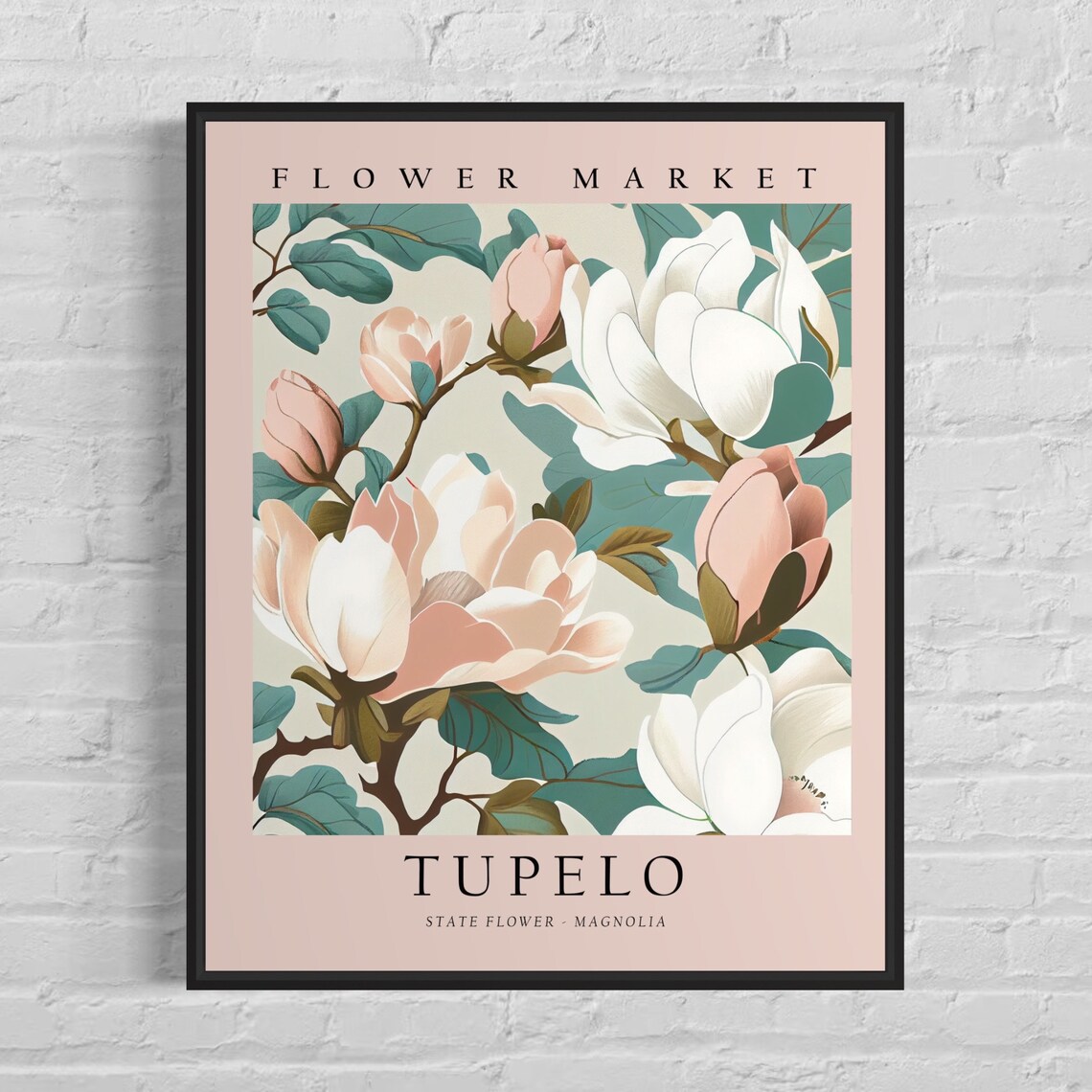 Tupelo Flower Market Vintage Botanical Magnolia Blossom Art Poster