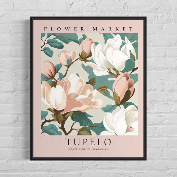 Tupelo Flower Market Vintage Botanical Magnolia Blossom Art Poster