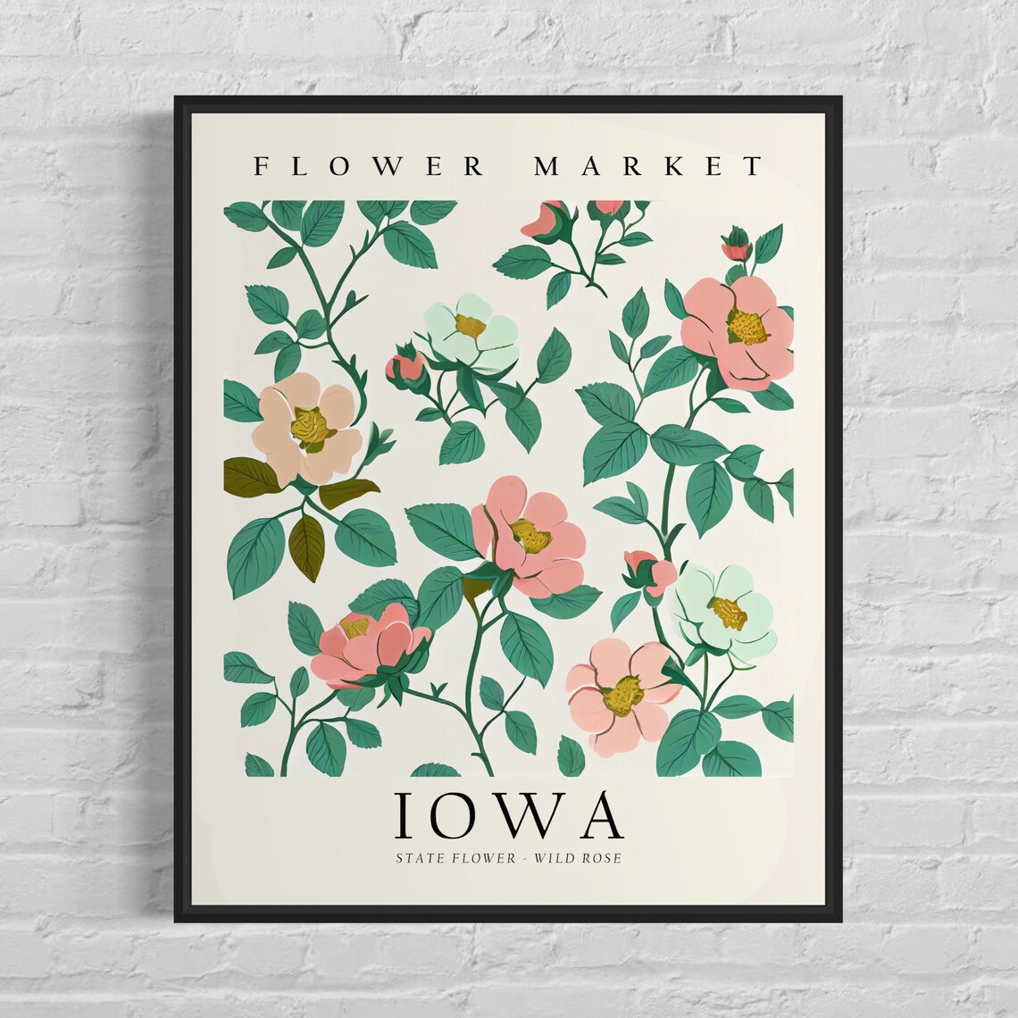 Iowa State Flower Wild Rose, Botanical Art Print
