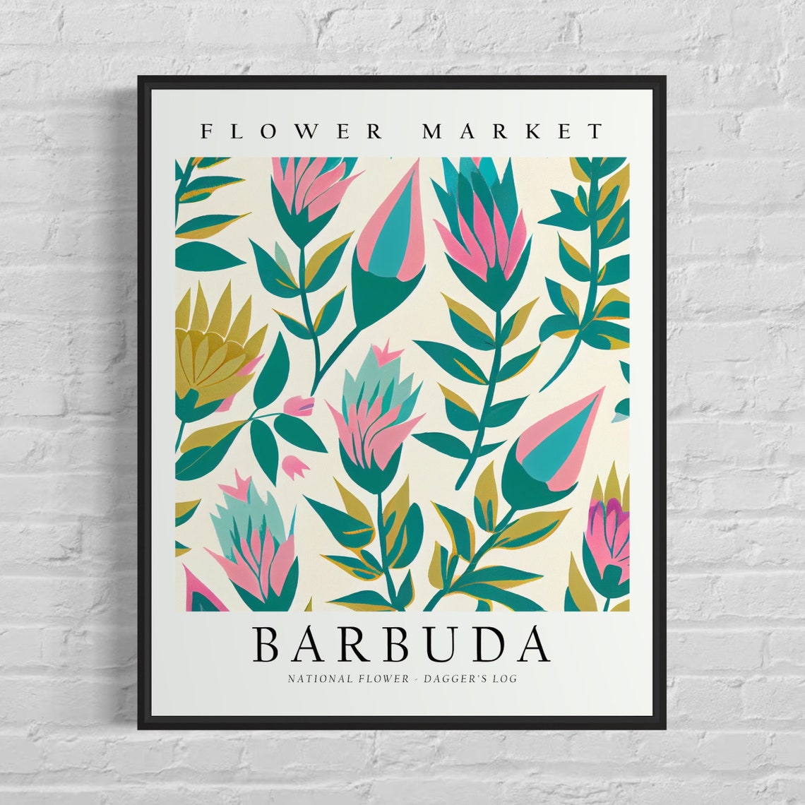 Barbuda Flower Market Poster Tropical Daggers Log Botanical Bloom
